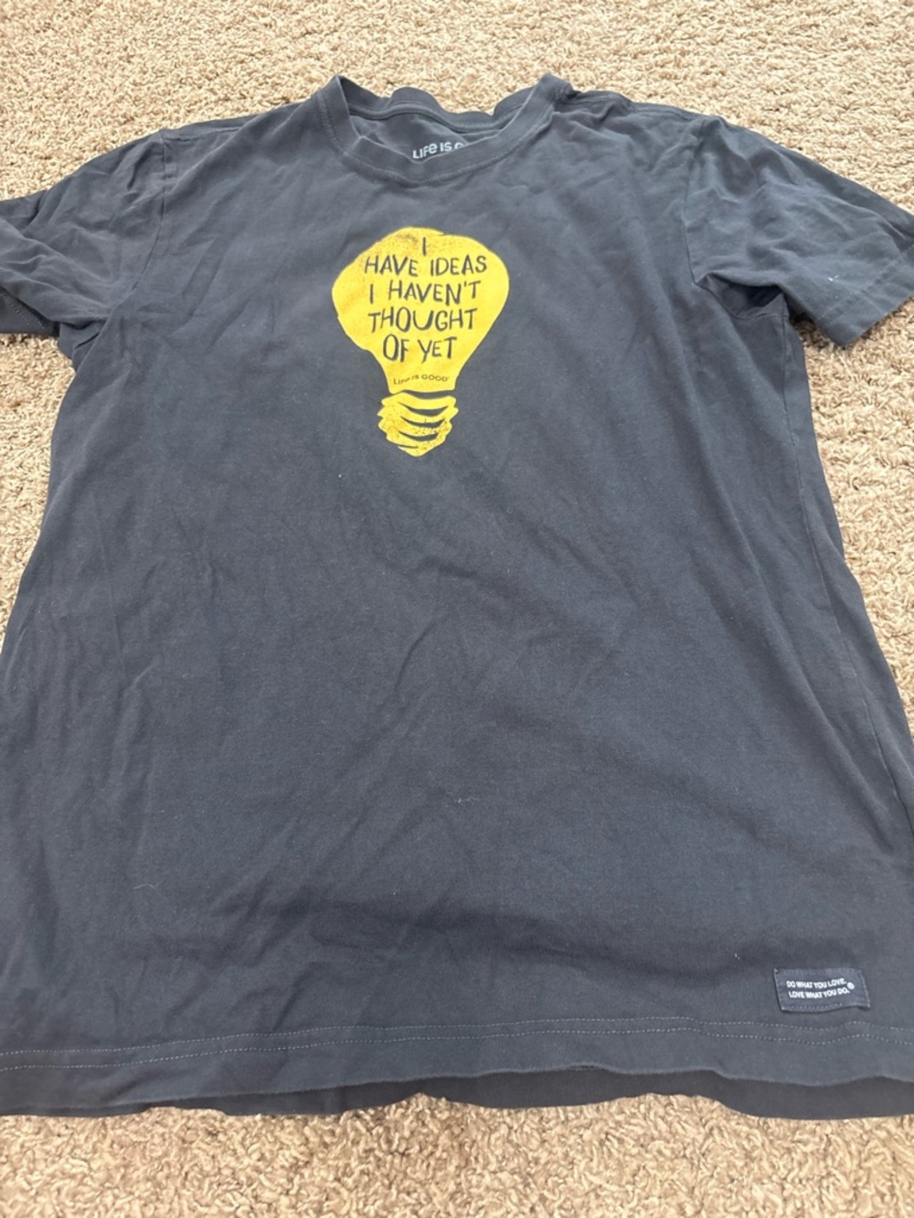 Life Is Good Black Short-Sleeve Tee with Yellow Lightbulb Graphic